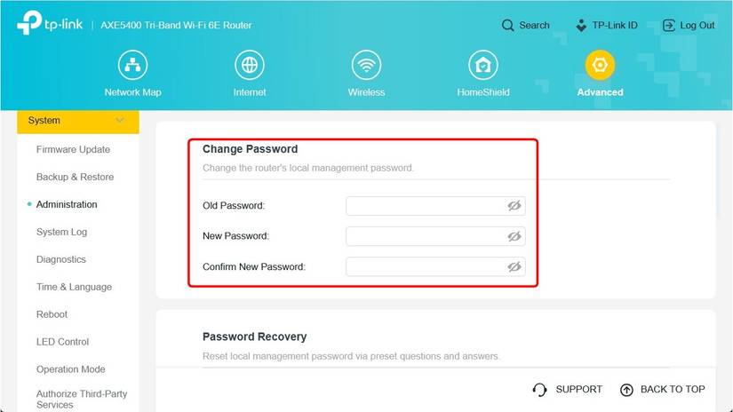 Router admin dashboard