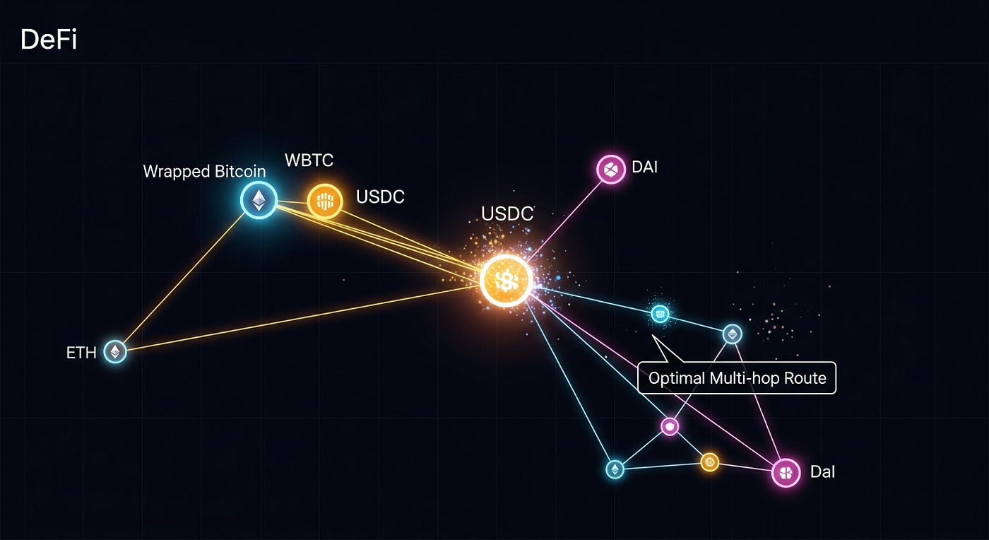 DEX aggregator optimal routing visualization