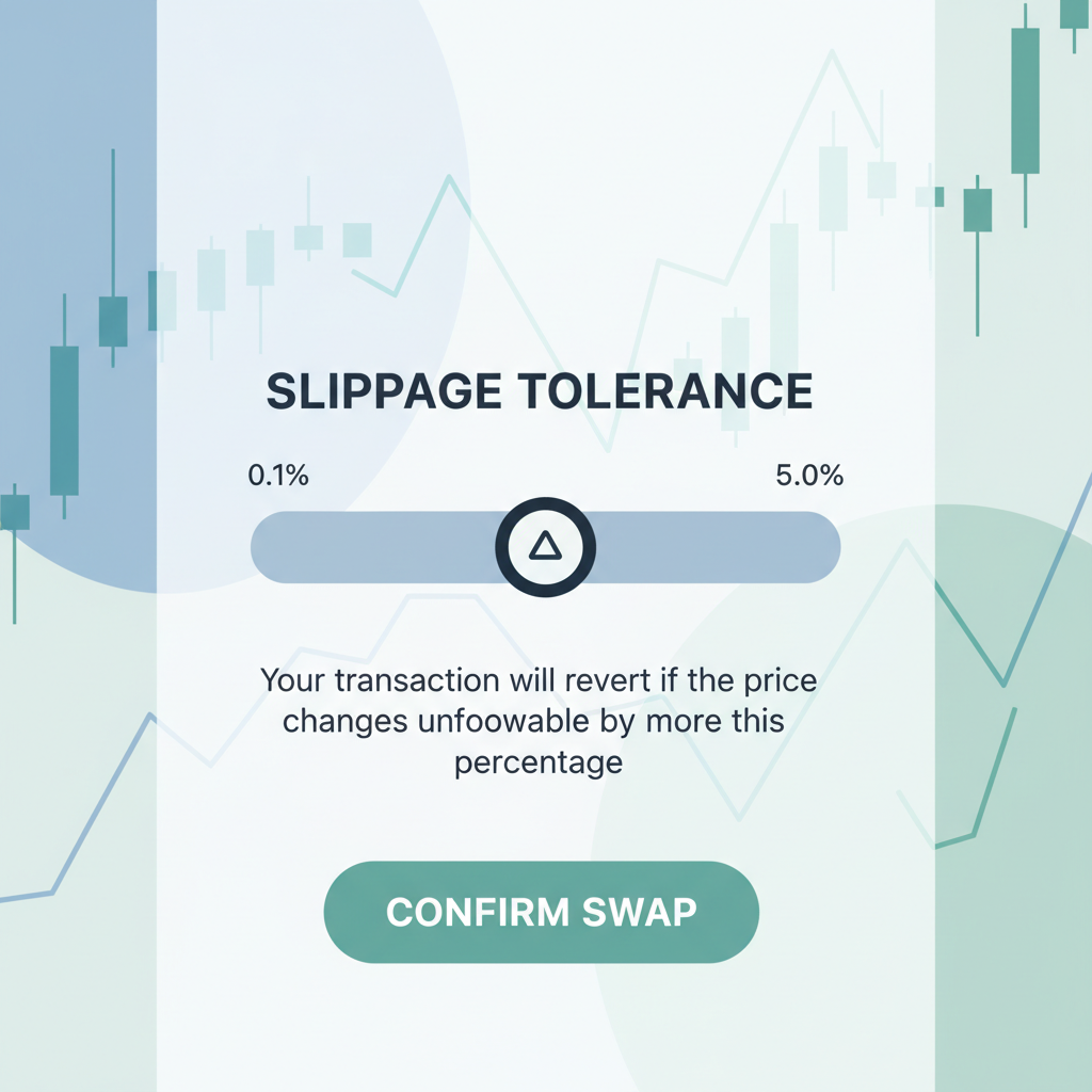 adjustment slider for slippage tolerance on modern DEX app, crypto charts background