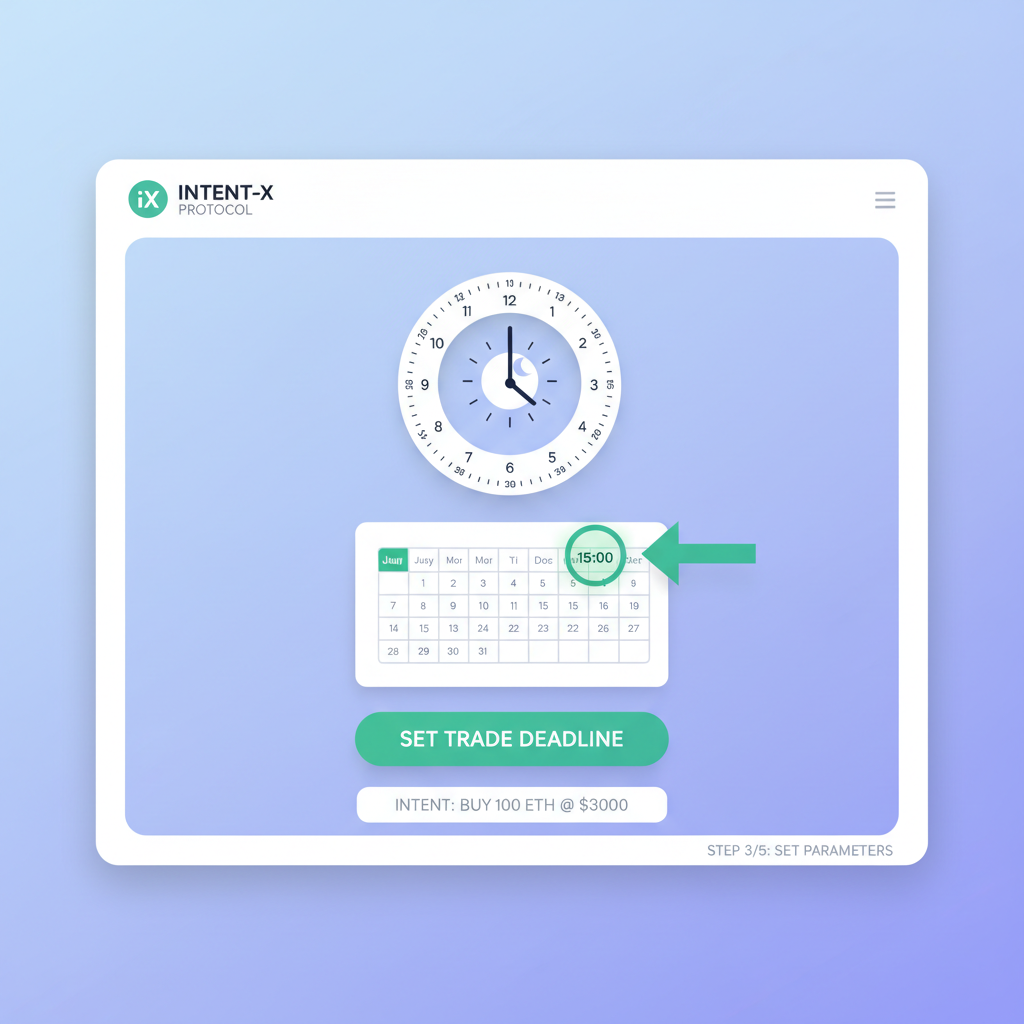 calendar clock interface selecting trade deadline on intent-based DEX platform